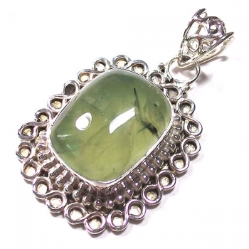 Vintage design apple green prehnite 925 sterling silver gemstone pendant jewellery